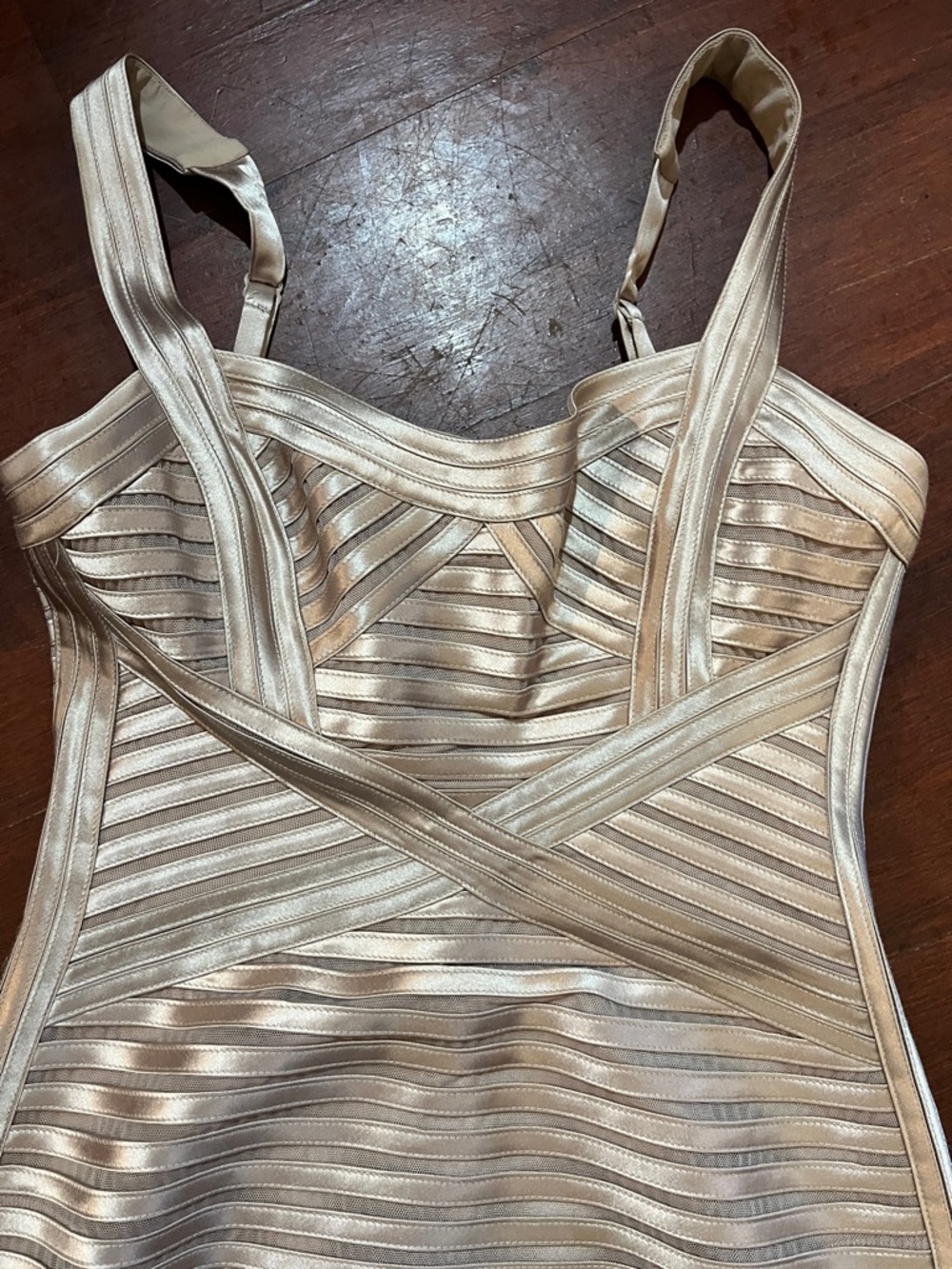 BCBGMaxAzria Metallic Gold Mini Bandage Dress - Picture 3 of 10